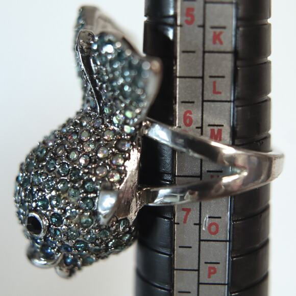 Pave Fish Ring Blue Black AB Stones - Picture 8 of 8